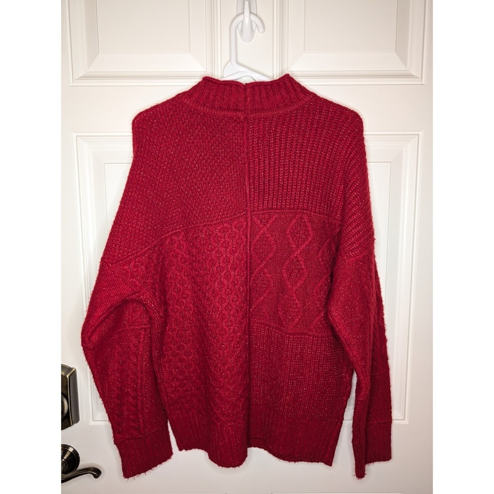 American Eagle Red Chunky Knit Soft Cozy Mock Neck Mixed Stitch Sweater Medium - Picture 5 of 10